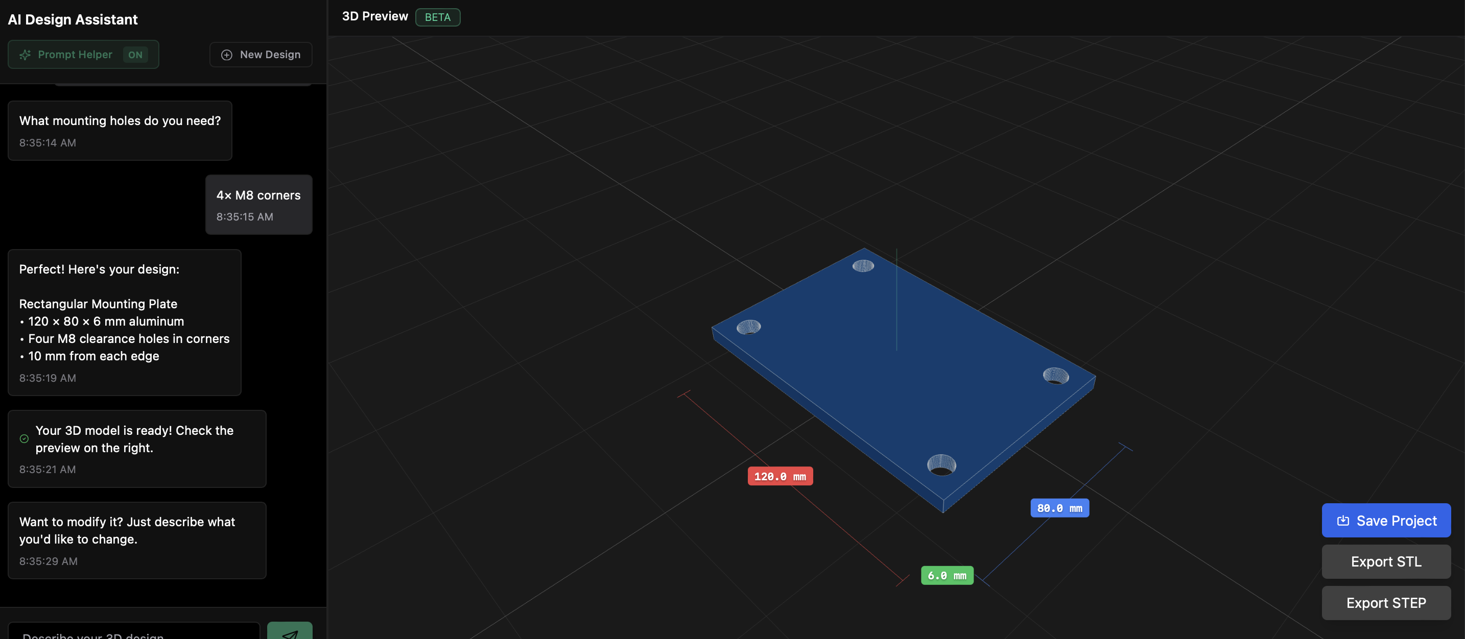 Origo CAD Interface - Create a rectangular aluminum mounting plate...